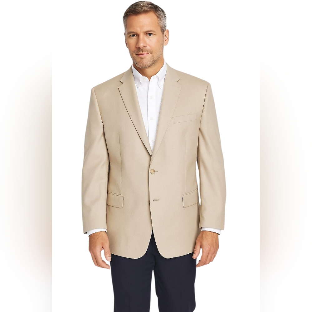 LAUREN Ralph Lauren Men's 46L Silk Wool Sport Coat Blazer Beige Tan